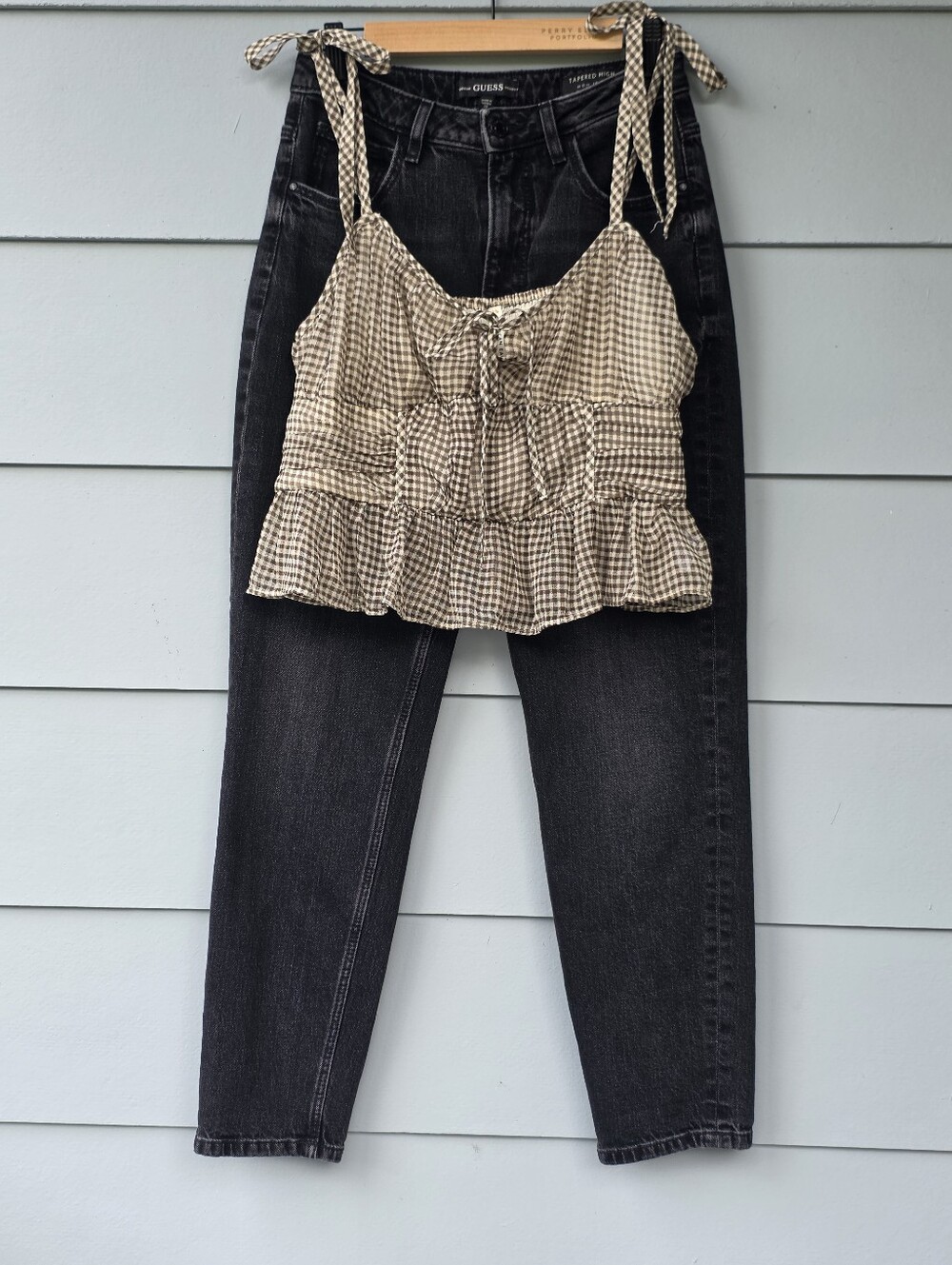 American Eagle Outfitters Women's L Brown/White Gingham Smocked Tie Cami Tank - Picture 7 of 9